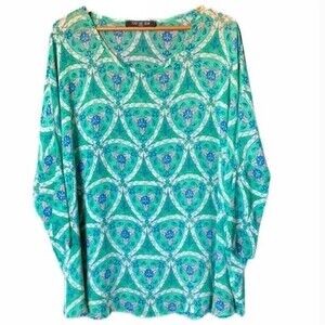 Green medallion print dolman sleeve oversized blouse size small